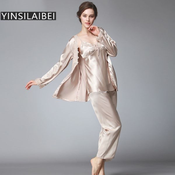 

wholesale- ladies pyjamas set comfortable womens satin pajamas sets faux silk pajamas for women winter sleepwear silk nightwear sy108#30, Black;red