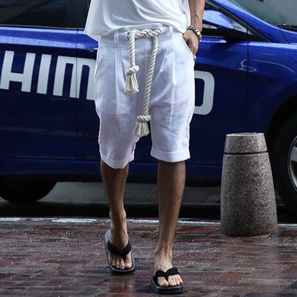 

wholesale-new fashion latest european and american casual men's casual linen shorts wild rope, White;black