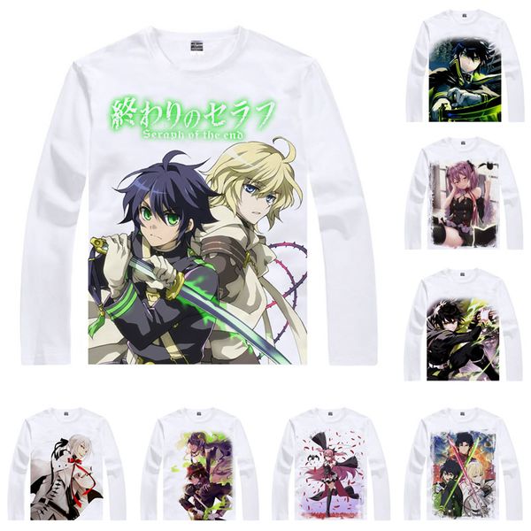

anime shirt seraph of the end t-shirts ichinose guren long sleeve hyakuya yuichiro krul tepes cosplay motivs kawaii shirts, White;black