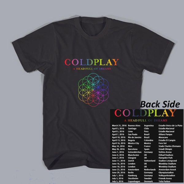 

wholesale-2016 new rock t shirt brand tee men's/women's coldplay a head full of dreams tour dates short sleeve cotton print diy t, White;black