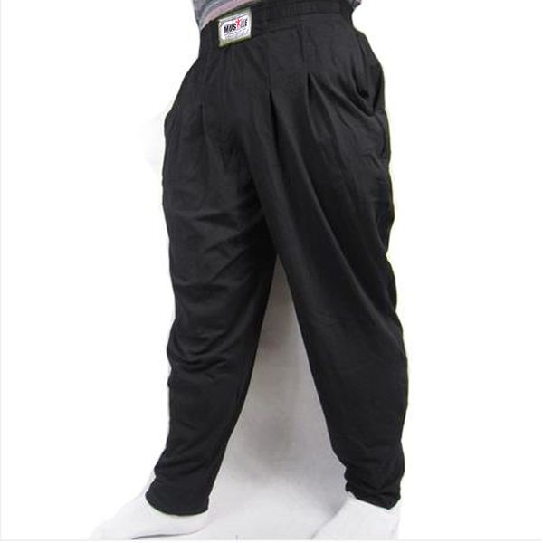 

wholesale-fashion sports men's gym baggy pants for bodybuilding loose workout trouser lycra cotton high elastic for fitness bodybuilder, Black