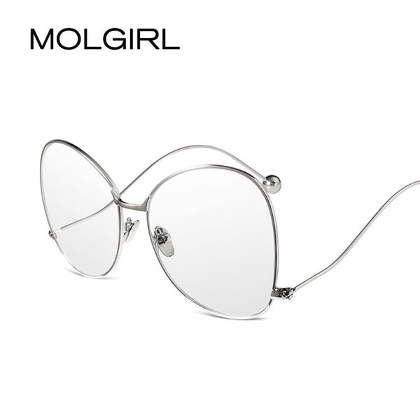 

wholesale- molgirl plain eyeglass big frames vintage eye glasses blue diaphrag lens optical glass women men gafas armacao oculos de grau, Silver