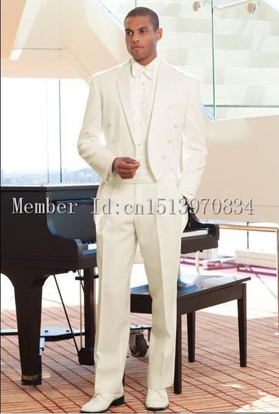 

wholesale-custom made groom tuxedos tailcoat ivory notch lapel man groomsman men wedding/prom suits bridegroom(jacket+pants+tiegirdle, White;black