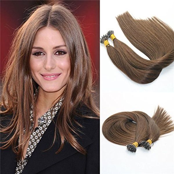 Elibess Human Hair Extensions 1G Strand 100 Strands Nano Ring Loop # 4 Medium Brown 100% Real Remy Vergine Vergine Capelli umani brasiliani