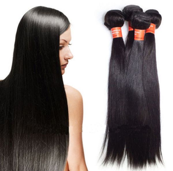 

grade 6a brazilian peruvian indian malaysian hair extensions straight double weft no shedding no tangle durable 100g 4pcs/lot dhl free, Black