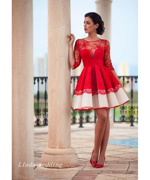 2019 Cocktailkleid aus roter Spitze im spanischen Stil, kurzes formelles Partykleid, Promi-Kleid, Vestidos de Fiesta Cortos