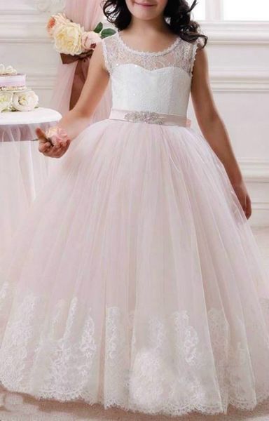 

cute 3/4 long sleeves flower girls dresses with bow for weddings jewel lace tulle pageant dress for girls birthday party ball gowns, White;blue