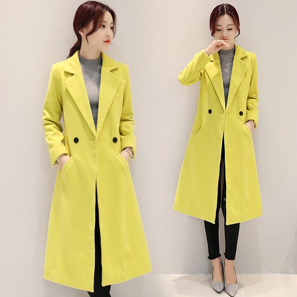 

women's outerwear coats wool blends 2019 winter lapel neck long sleeve long woolen coat women abrigos mujer plus size coats ing, Black
