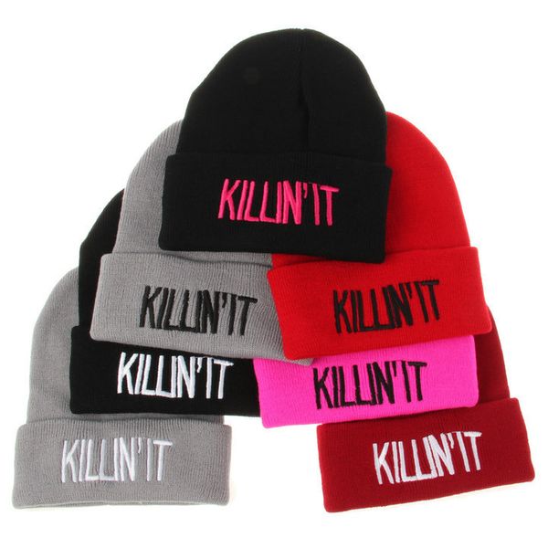 

killin it хип-хоп мода вязать шляпу письмо трехмерная вышивка пародия шерсть шляпа осень и зима шляпа мужчины и женщины теплые шляпы cap, Blue;gray