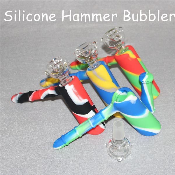 Rauchen Duschkopf Bong Wasserpfeifen Silikon Bubblers Recycler 18,8 mm Bubbler Hammer Shisha unzerbrechlich mit Glasschüssel DHL