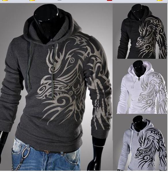 

dragon hoodie men hooded print pattern long sleeve pullover new arrival fashion casual brief style mens hoodies, Black