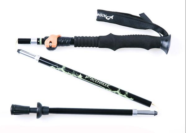 

high strength aluminum alloy walking alpenstocks climbing staff folding nordic hiking sticks ultra-light adjustable cane trekking pole sc065
