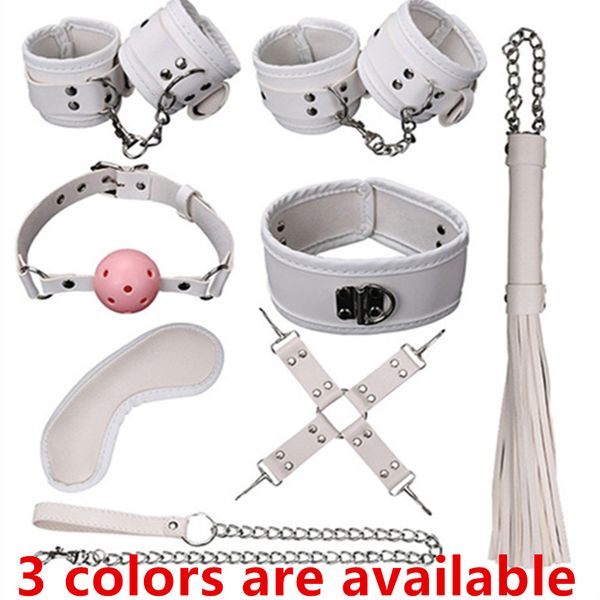 

collar in bondage slave toys cuffs eye wrist ankle soft mouth plug ball gag whip fetish mask games leather for couples celrn