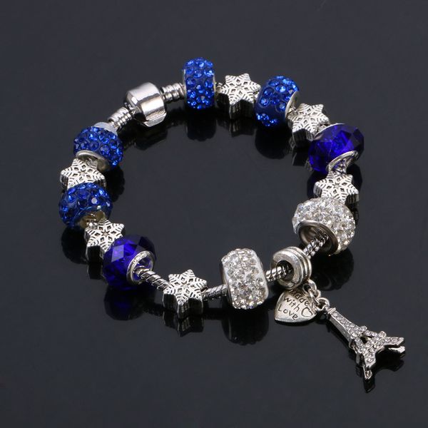 

925 Silver bracelet Eiffel Tower and love style wholesale European Charm Beads Fits pandora Bracelets for men/women, Golden;silver
