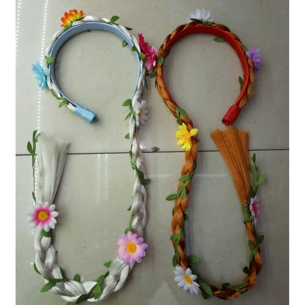 

9*1.5cm children cosplay wig baby kids cosplay costume hair accessories princess braid hairbands hair band hair sticks wig hh-b25, Slivery;white