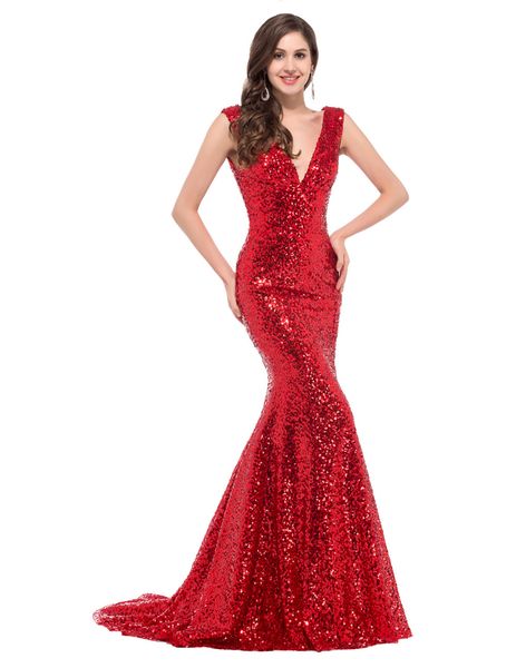 

Cheap Long Red Sequin Party Evening Dresses 2019 Newest Sexy Trumpet Mermaid Gown Gold formal Dresses Robe de soiree Custom Made