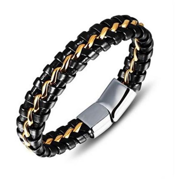 

Мода Ручной Работы Из Натуральной Кожи Трикотажные Человек Браслеты Браслеты Панк Стиль Из Нержавеющей Стали Черный / Серебро Мужчины Ювелирные Изделия Кожаные Браслеты