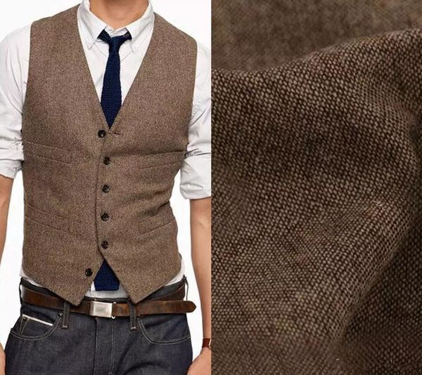 

modest fashion brown tweed groom vests wool herringbone british style custom made men's suit tailor slim fit blazer wedding suits for m, Black
