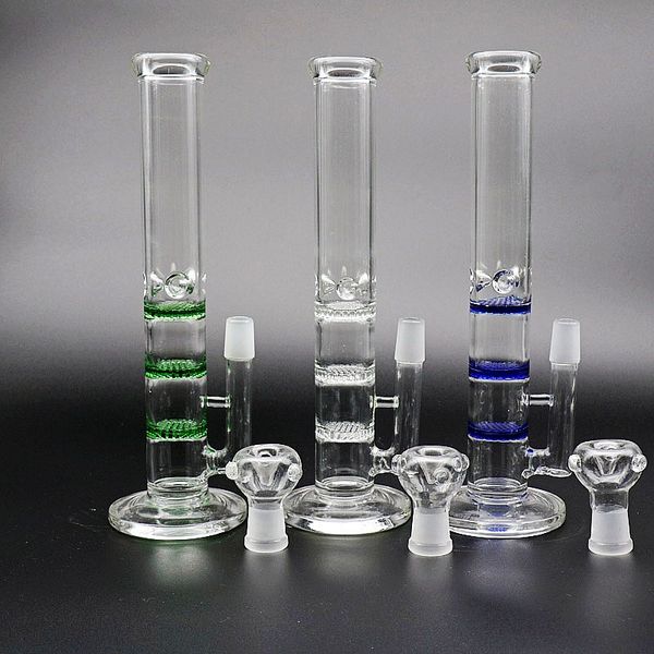 I migliori bong in vetro per tubi d'acqua Tubi per acqua con filtro a nido d'ape a tre strati 18,8 mm Tubi per olio in vetro Tubi per acqua in vetro Bong Narghilè