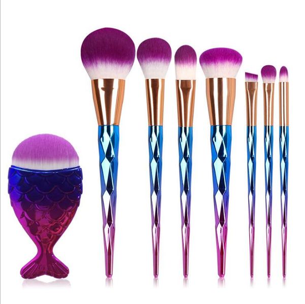 8 pièces/ensemble ensemble de pinceaux de maquillage sirène professionnel fard à paupières pinceau à lèvres outils de beauté des yeux pour les femmes Kits de pinceaux cosmétiques