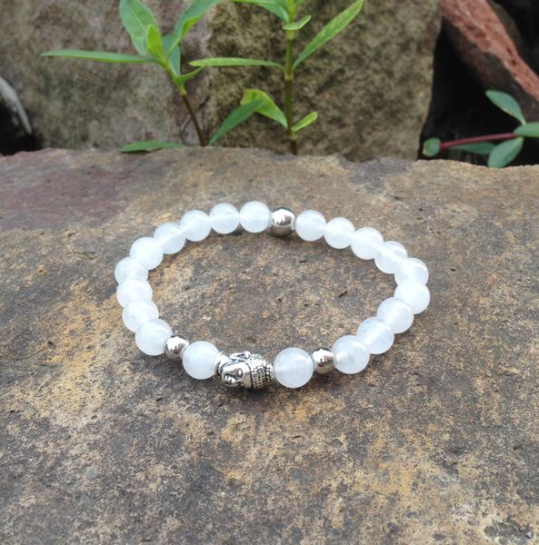 

sn0385 natural white natural bracelet silver buddha stretch bracelet mala yoga jewelry lucky bracelet gift, Black