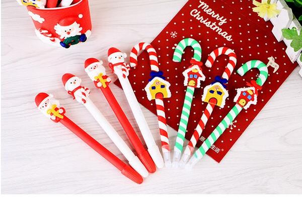 

cute christmas snowman ceramic ball pen crutches cartoon christmas santa claus ballpoint office school stationery, Blue;orange