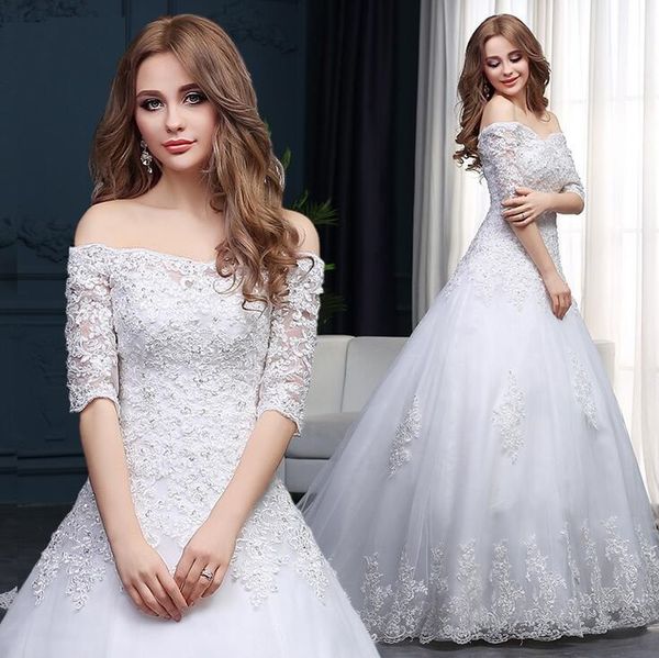 

wedding dress charming bateauty bridal viel princess off shoulder wedding dresses bridal gowns with sash bow sweep train custom made bd04, White