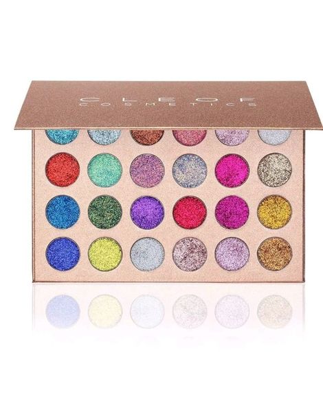 Vendita calda Nuova Cleof Cosmetics Palette di ombretti Super Glitter 24 colori Polvere di ombretto pressata impermeabile per il trucco di Natale DHL libero