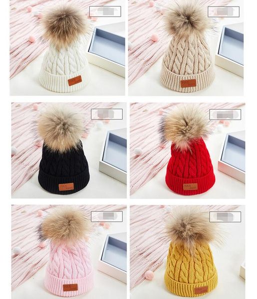 

зима пом пом шляпы дети мех помпон шляпы натуральный мех шляпа повседневная сплошной цвет трикотажные шапочки шляпа дети skullies шапки, Yellow