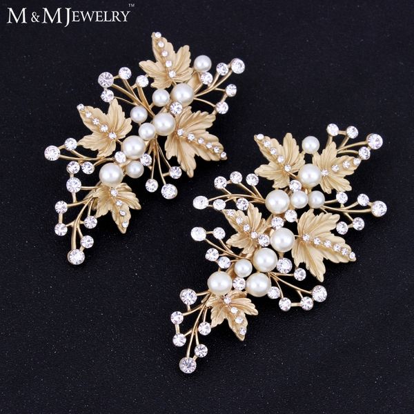 Wholesale-2pcs/set Simulierte Perle Gold Überzogene Blätter Haarnadeln Hochzeit Schmuck Braut Haar Zubehör TS024