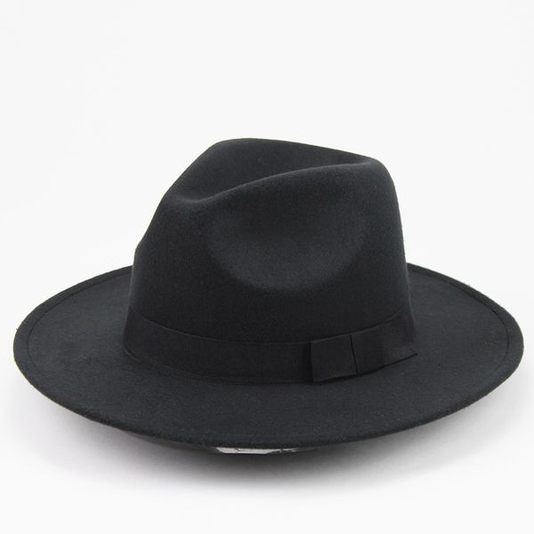 Unisex Chapéu De Feltro De Lã Com Fita Guarnição Elegante Jazz Chapéus Fedora Ampla Aba Caps Clássico Sólido Cap Trilby Para Homens E Mulheres