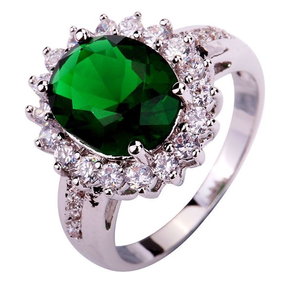 

factory pure jewelry green z 18k white gold plated silver fashion ring size 6 7 8 9 10 wholesale, Golden;silver