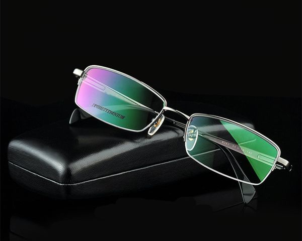 

wholesale- new fashion men titanium eyeglasses frames men brand titanium eyeglasses gold spring hinge big face half frame 8263, Silver