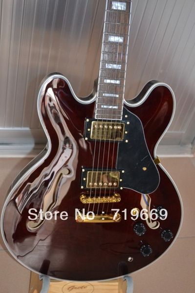 

Cu tom hop cla ic 335 emi hollow wine red brown crim on jazz electric guitar white mop block fretboard inlay gold tailpiece tuilp tuner