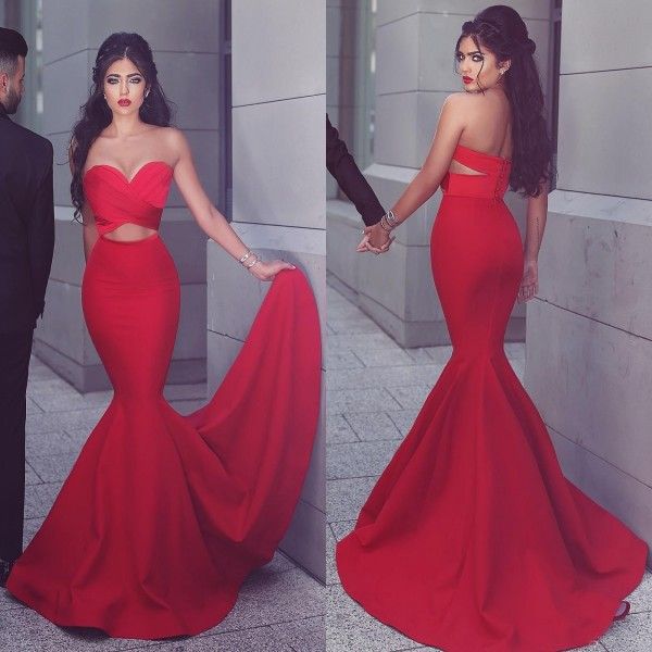 

mermaid prom dress sweetheart neck ruched cut out design red evening party gowns with sweep train high quality, Black