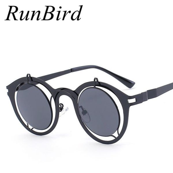 

wholesale- runbird trendy special men steampunk goggles round sunglasses men openwork hollow frame sunglasses women brand designer r579, White;black