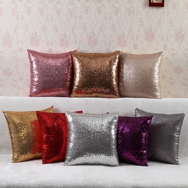Hot Plain Color Satin Sequined Cushion Covers Fashion Sparkly