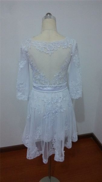 

2017 v-neck backless beading lace mini a-line wedding dresses with appliques wedding party bridal gowns vestido de novia bw18, White