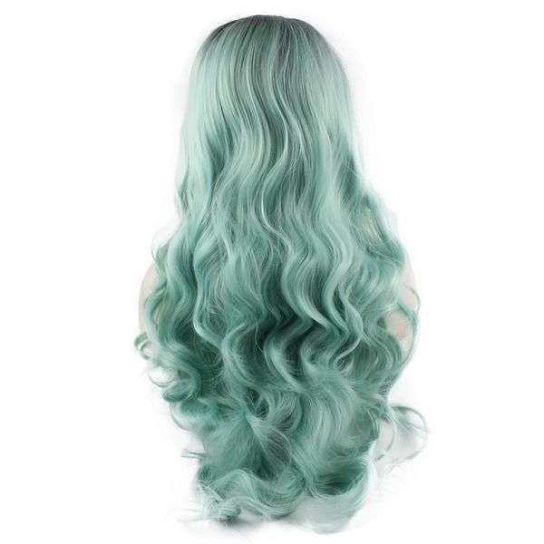 Luz Root SF5 Frente Lace Wig escuro Ombre peruca azul, Ombre Synthetic ondulado peruca à moda azul Kanekalon Costume Party Wig Natural Hairline