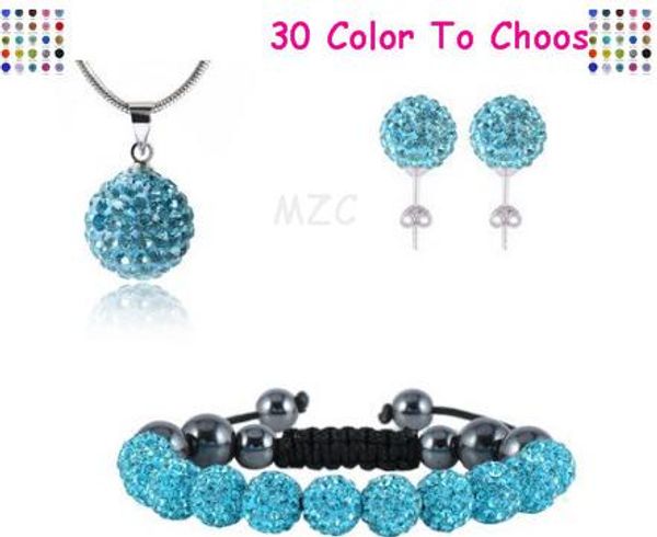 

new 10pcs/lot 10mm crystal clay fasion new arrival disco bead rhinestone set bracelet necklace studs earrings jewelry set sale, Black