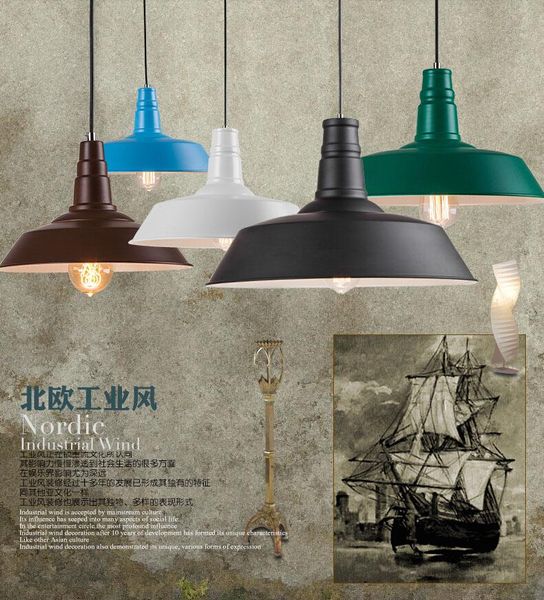 Loft estilo americano levou luzes pingente industrial restaurante do vintage lustre de ferro multi-colorido pintado E27 lâmpada Edison lâmpada em casa