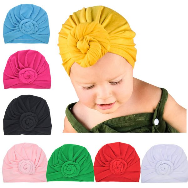 

Baby Girls handmade flower hat kids cute solid color turban hat 12 colors 20*18cm toddlers fashion headwear