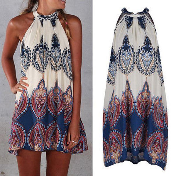 

оптовая продажа-2016 сексуальные женщины лето пляж платья праздник бохо halterneck шифон сарафан, Black;gray