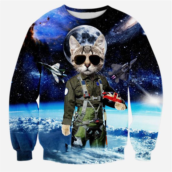 

wholesale-alisister new fashion men/women top gun cat crewneck sweatshirt printed space galaxy hoodies 3d cat hoodie moleton feminino, Black
