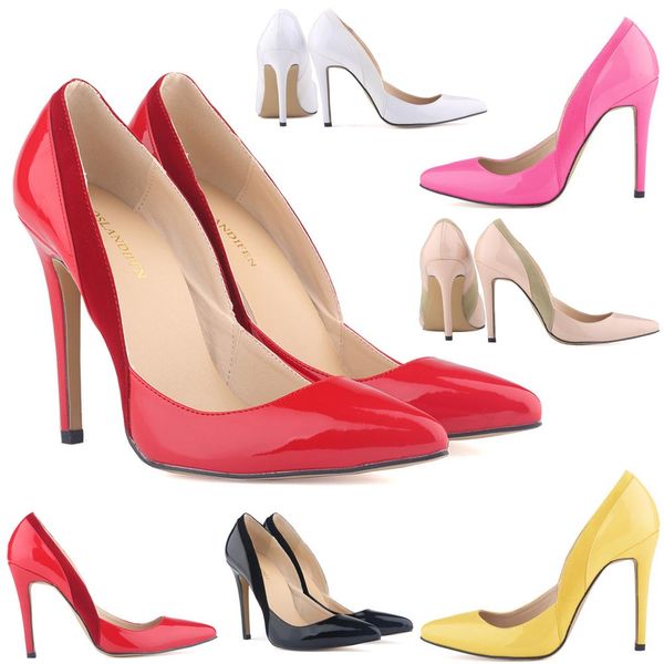 

chaussure femme womens pointed toe patent pu leather high heels corset style work pumps court shoes us 4-11 d0064, Black