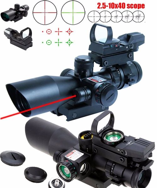Nova mira de fuzil tático 2.5-10X40 com mira de ponto vermelho holográfico verde laser vermelho