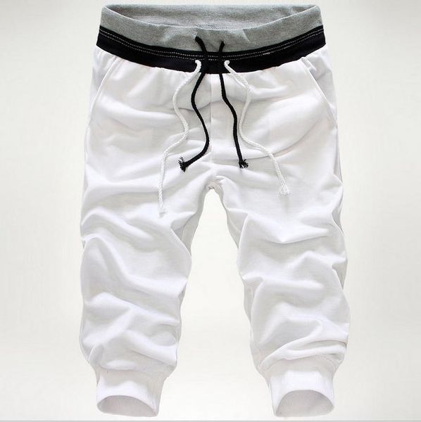 

new 2019 brand outdoor sport men's summer joggers basketball sports slacks leg cotton elastic harem pants men 3/4 capris pants, Black