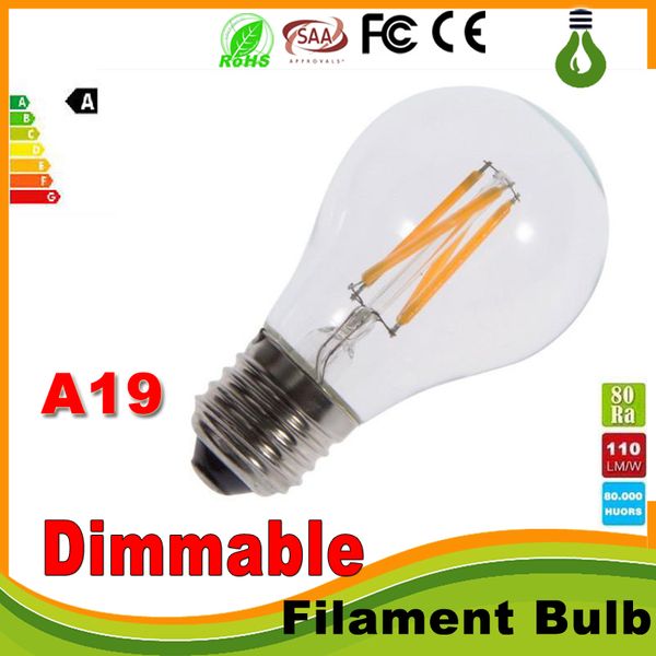 Super luminoso dimmerabile E27 A19 Edison Style Vintage Retro COB LED Lampadina a filamento Lampada bianco caldo 85-265V lampadina a filamento LED retrò