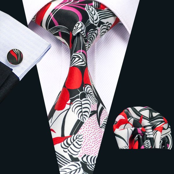 

новый стиль мужские печатные галстуки красный черный цветочный узор белый бизнес свадьба шелковый галстук комплект включают галстук запонки, Black;blue
