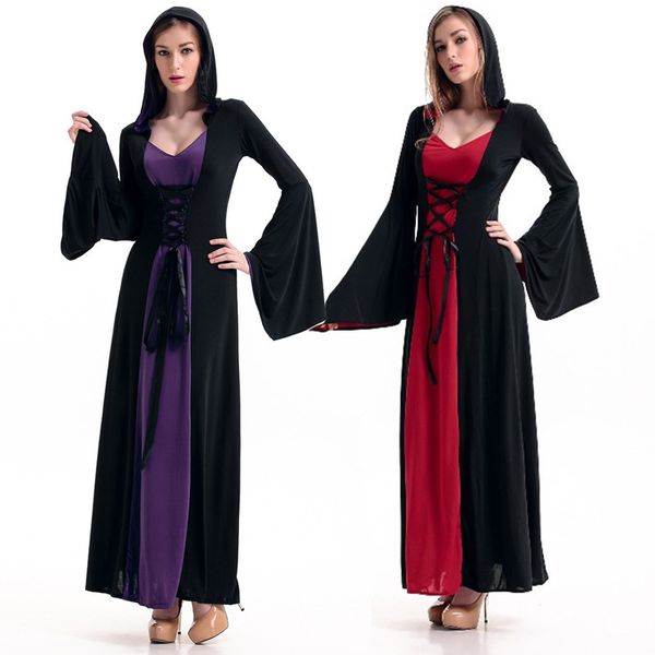 Stokta Vintage Cadılar Bayramı Elbise Uzun Kollu Cosplay Kostümleri Satışa Üç Renk Gelinlik Modelleri Akşam Giymek